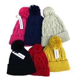 Gorro tejido con trenzas y pomón